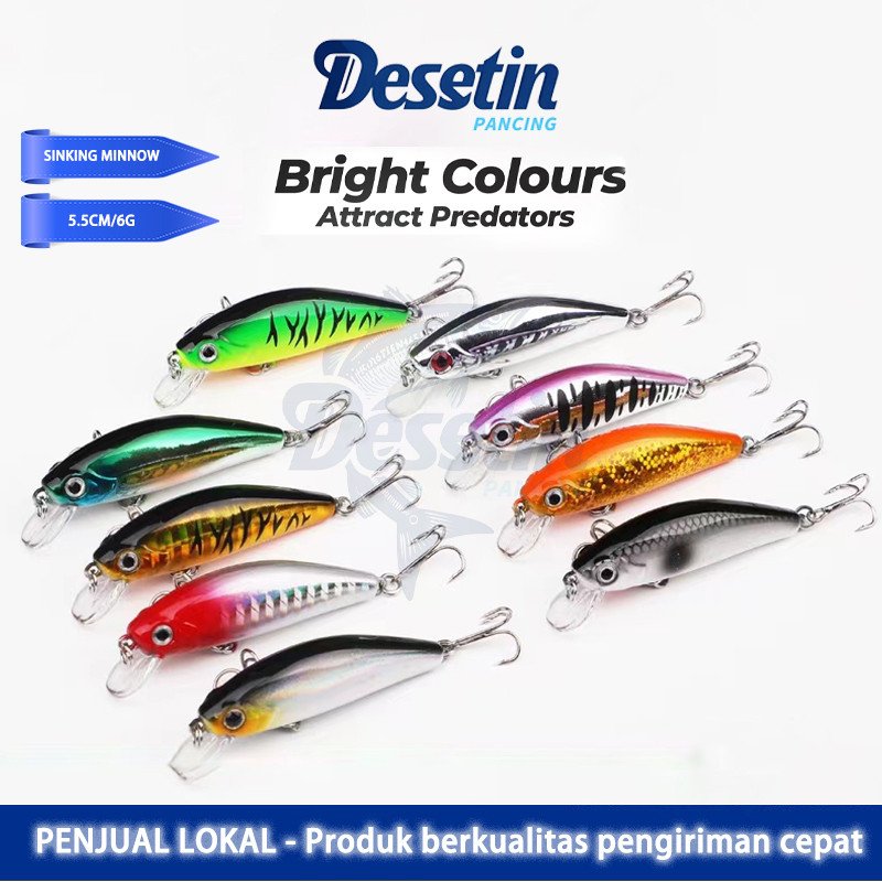 5.5cm/6g Sinking Minnow Fishing Lures Mini Treble Hook Lure Baits Casting Pancing Fishing Lure-DE015