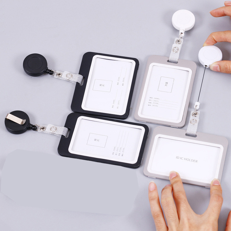 

Employee's Staff Work Card Cover Solid Color Name Badge Credit ID Holder with Retractable Badge Reel Pass Bus Card Sleeve