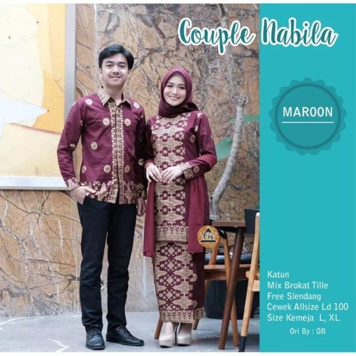 Setelan Couple Batik Songket Palembang + Rok Dan Kemeja Pria - Adelia Merah, Couple cowok M