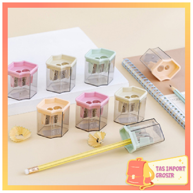 

Tas Import - S5739 Rautan Serutan Pensil Warna Wadah Besar Murah Berkualitas / Rautan Pensil 2 Lubang / Serutan Pensil Warna Warni