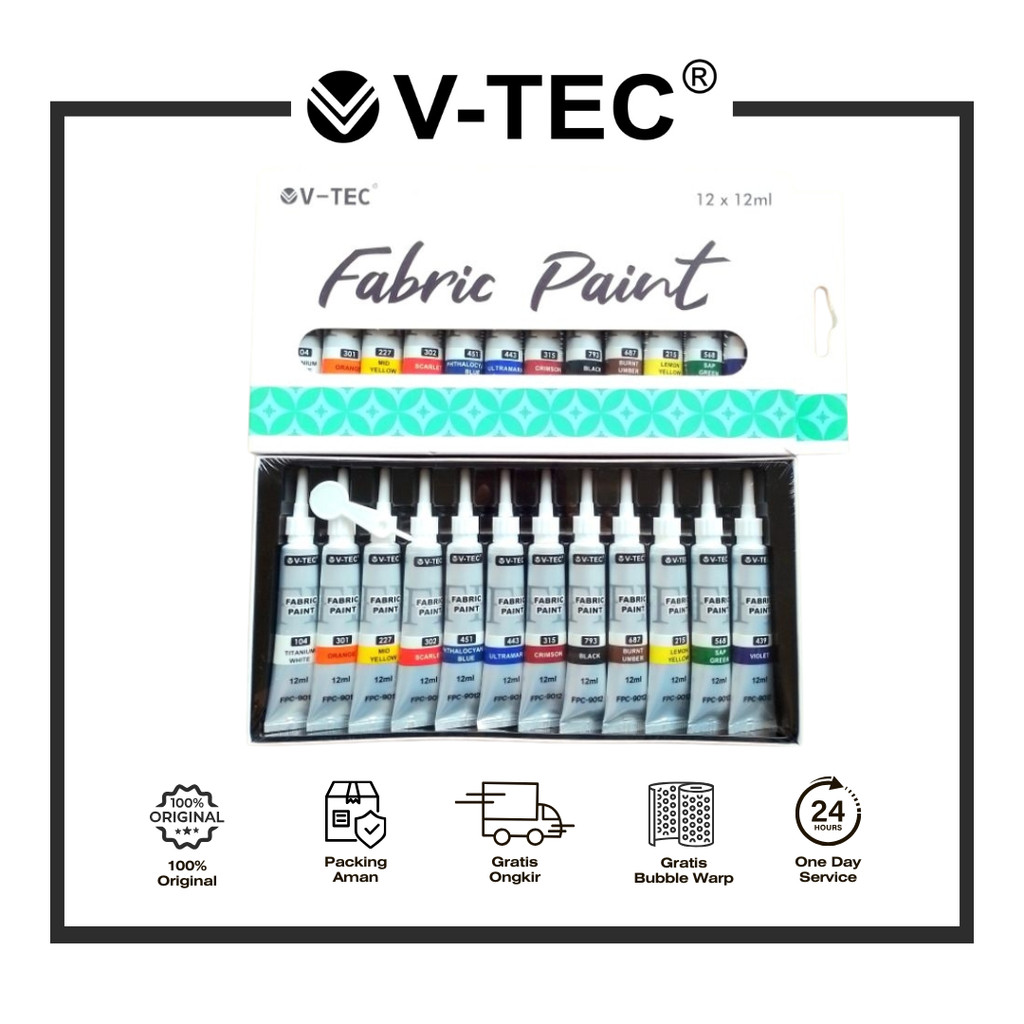 

V-TEC FABRIC PAINT/ LEATHER PAINT 12ML 12 WARNA