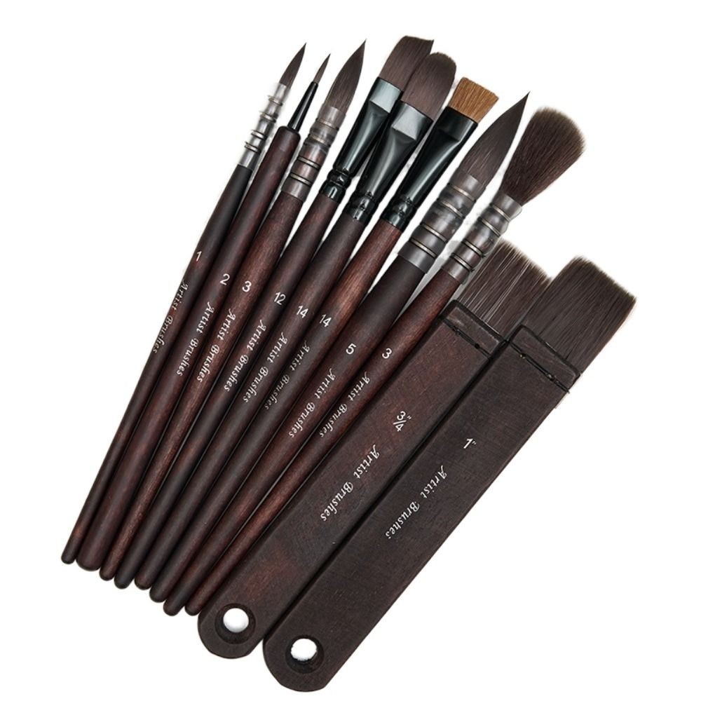 

10Pcs 10Pcs/Set Nylon Hair Brushes Painting Brush Set Wooden Handle Premium Paint Brush Pen Set Animal Hair Art Supplies Oil
