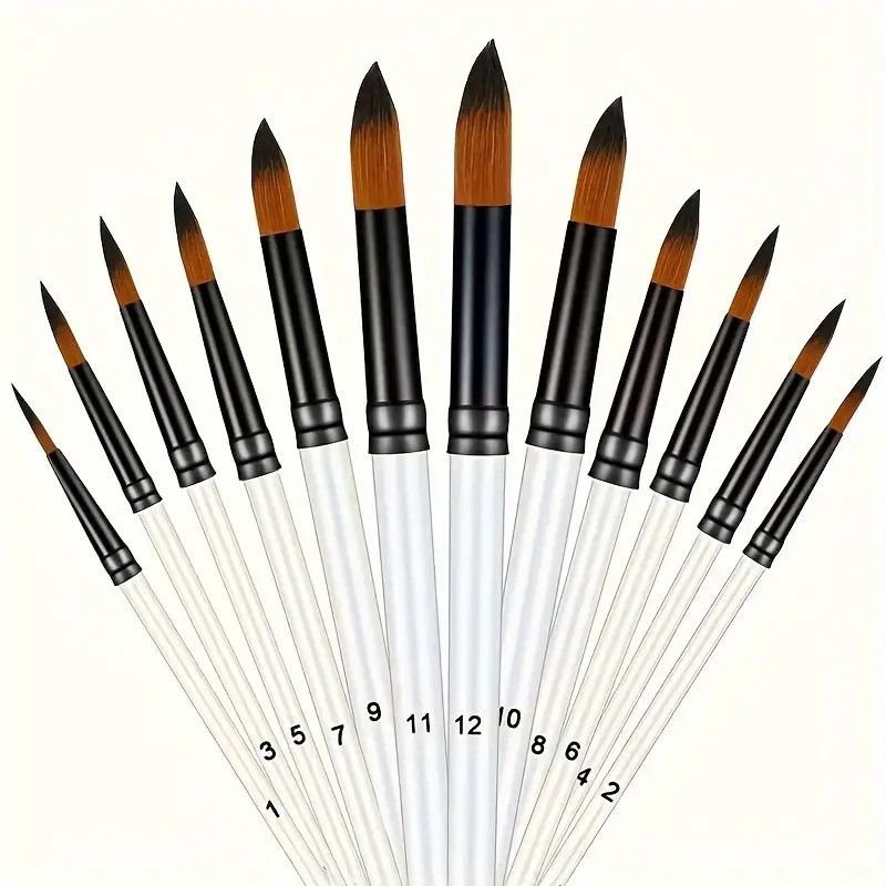 

Yutiars 12pcs Round Paint Brush Set - Professional Nylon Bristles for Watercolor, Acrylic, Oil Painting, Face & Body Art, Nail D