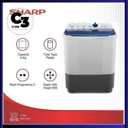 Sharp Mesin Cuci ES-T97CM 9 Kg Aquamagic T97CM 9Kg 2 Tabung 97CM