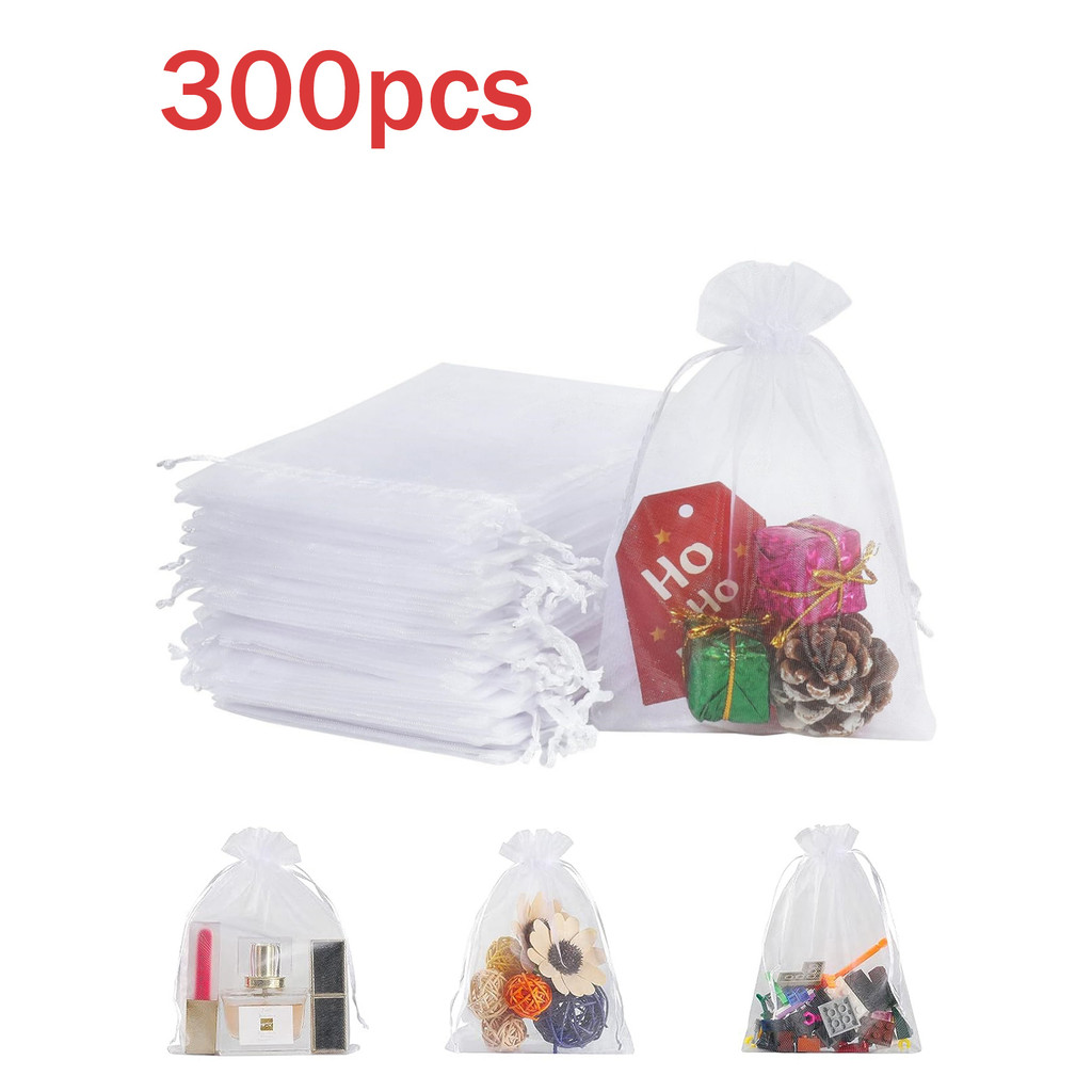 

50/100/300Pcs White Sheer Organza Bags for Wedding Favor With Drawstring, Jewelry Pouches Festival Mesh Gift Bags Candy Pouches