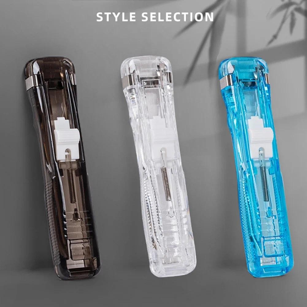 

Hand Paper Clipper With Refills Metal Clip Stapler Paper Clips Push Staple Push Clamp Fixing Binding For Document File Stationer