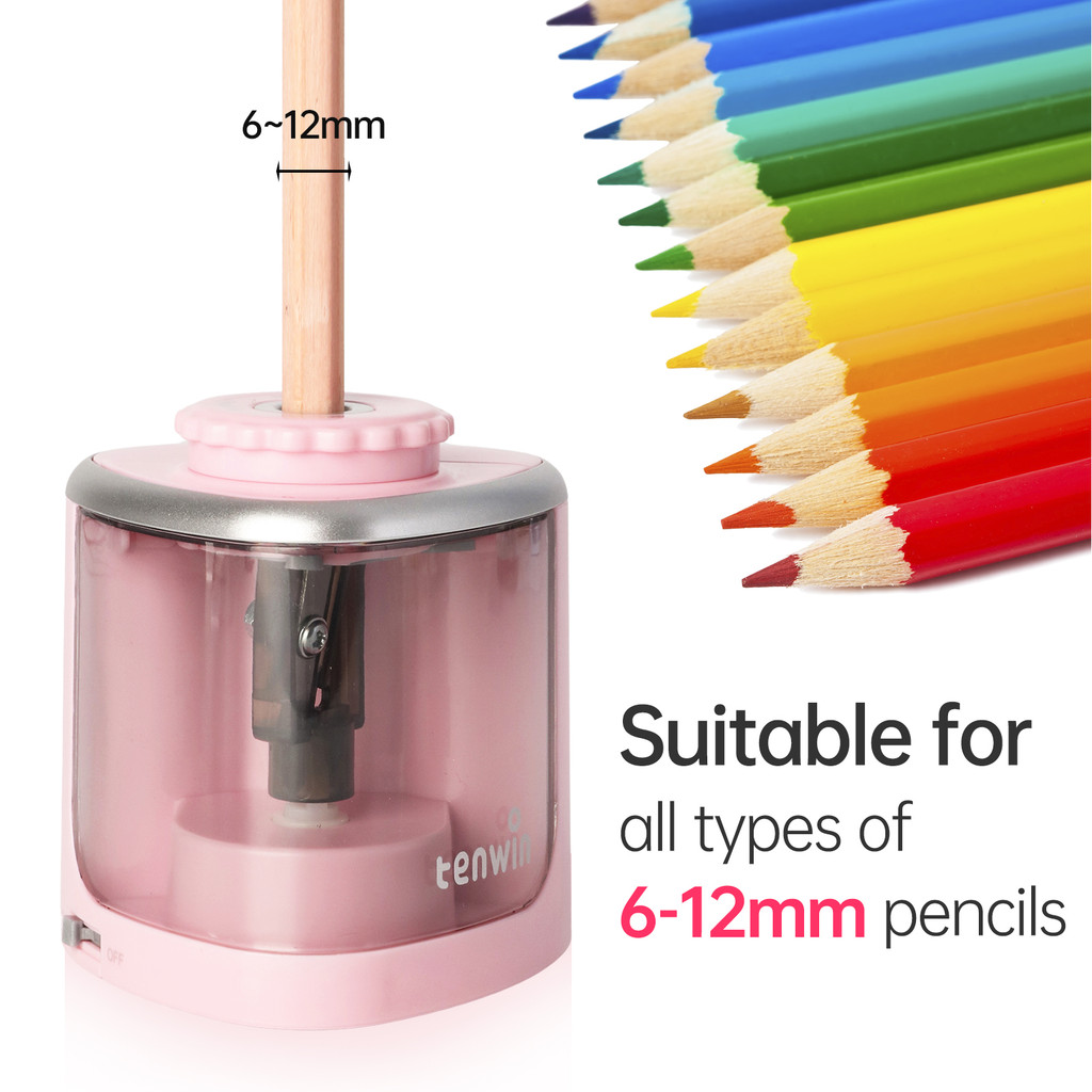 

tenwin Electric Pencil Sharpener Portable Battery Powered for 6-8mm Pencil Support Manual Mode for Students Artists Home School
