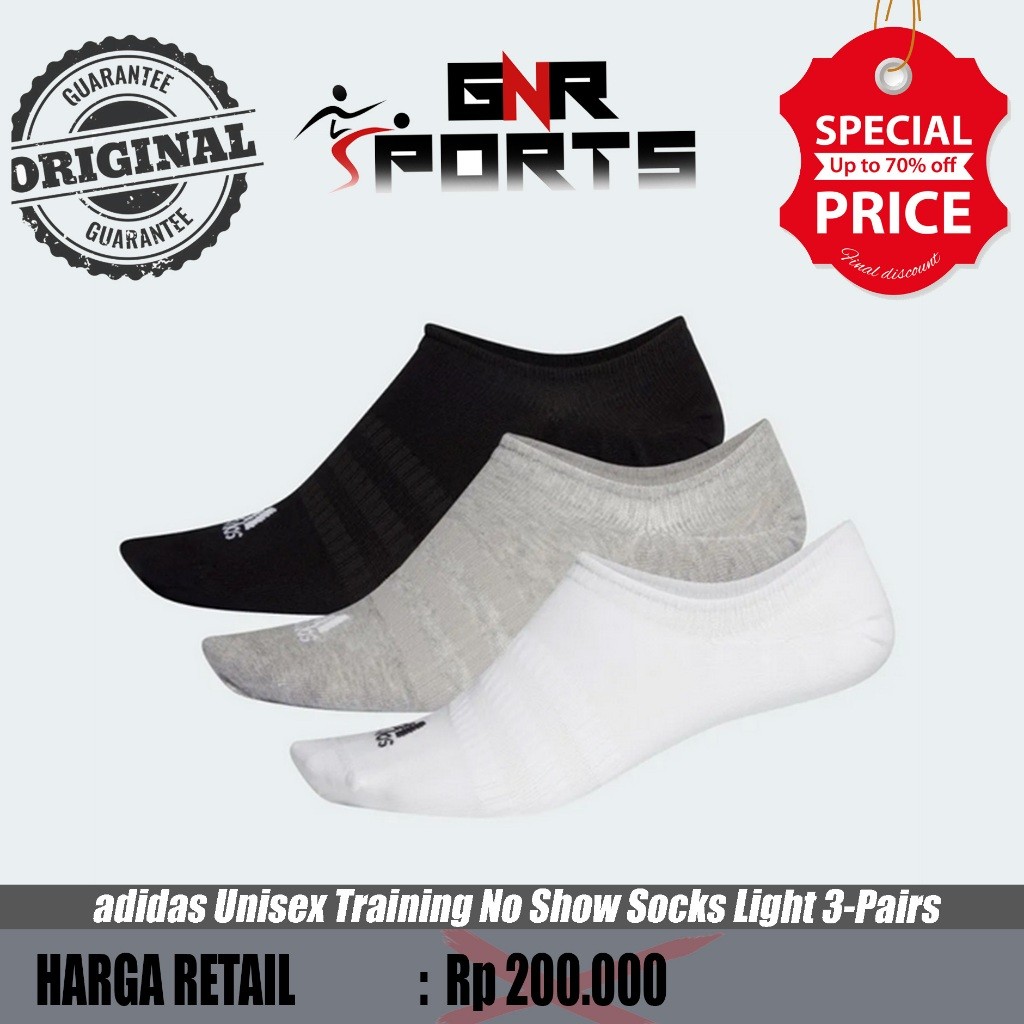 adidas Unisex Training No Show Socks Light 3-Pairs Kaos Kaki Pria & Wanita [DZ9414] Original 100%