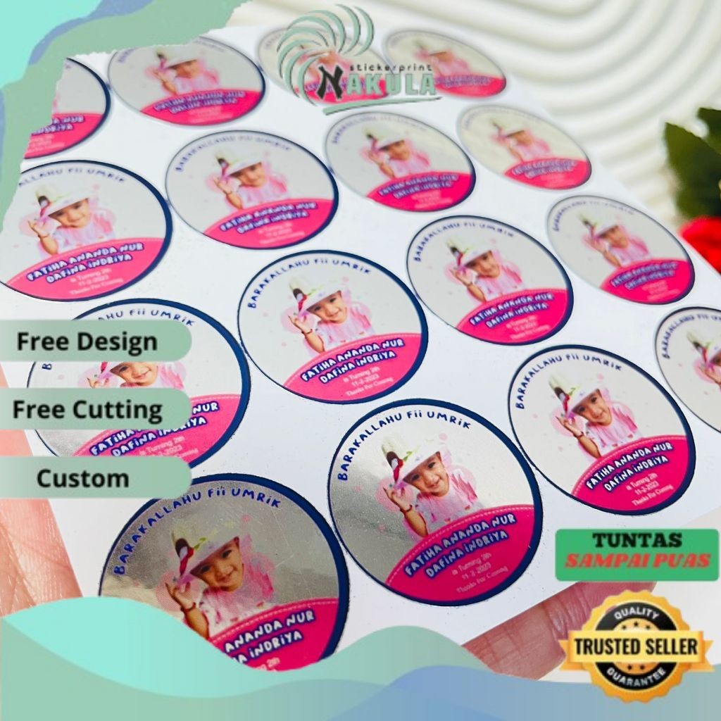 

NKL 2-4 Sticker Gold/Silver Ulang Tahun Label Undangan Happy Birthday Uk.Kecil Free Design
