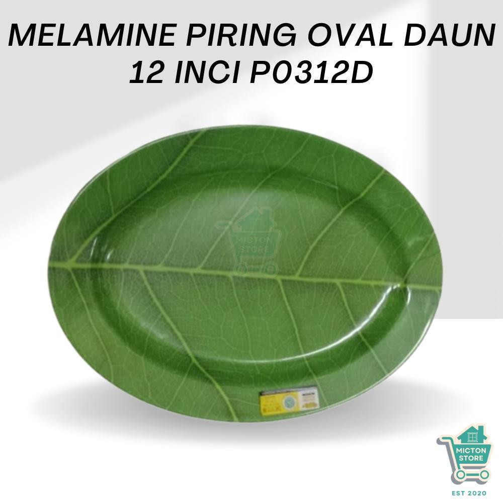 MICTON Premium Melamine Piring Oval Daun 12 Inchi P0312D Piring Lonjong Daun Melamine Piring Oval Mo