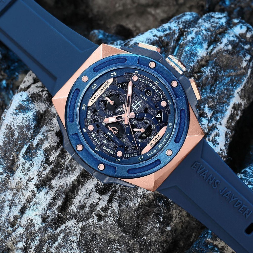 Terlaris Jam Tangan Pria Evans Jayden 9547 Rubber Kaca Safire Water Resistant 5 ATM