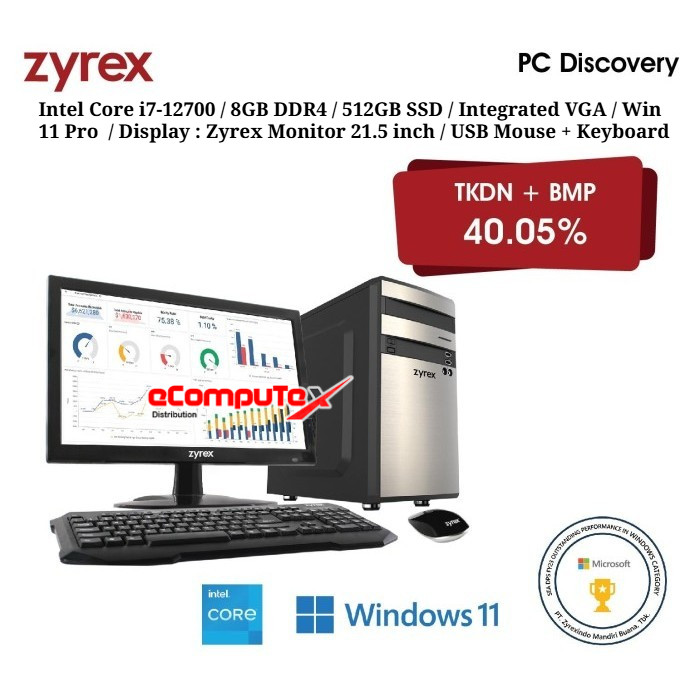 ZYREX PC DESKTOP DISCOVERY DS-01 2227-8S5P / Intel Core i7-12700 / 8GB DDR4 / 512GB SSD / Integrated
