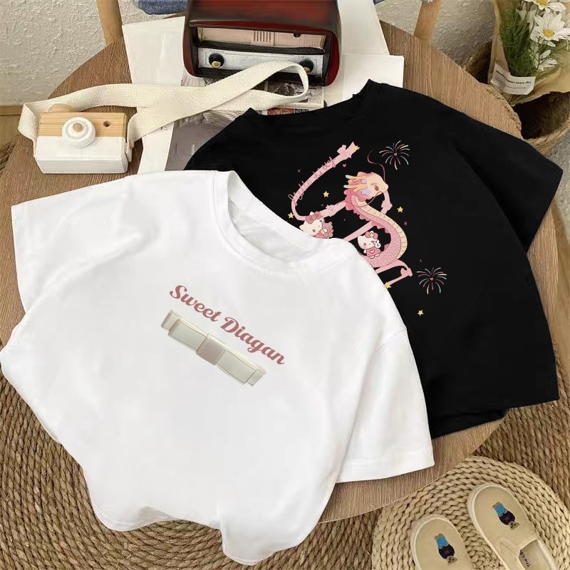 korea style Putih cocobaby t shirt cotton Kaos Atasan Anak laki-laki Perempuan | HALLO KT Cat Joint 