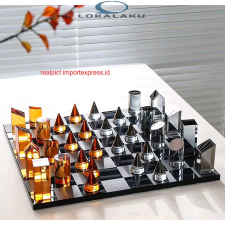 Catur Hias Persegi Geometris Kristal Catur Papan Catur Kaca Bening Warna Potongan Catur