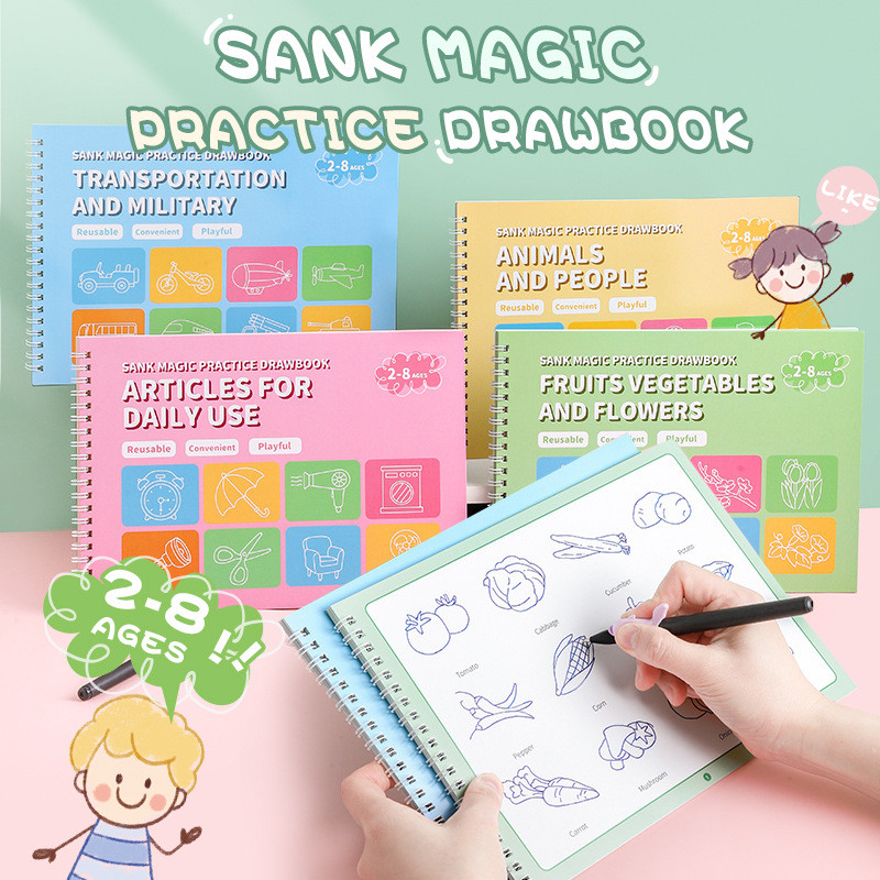 

Children Practice Copybook Grooved Drawing+Pen Control Training Wipe-free Magic Vanishing Pen Kids Montessori Reusable Paintings