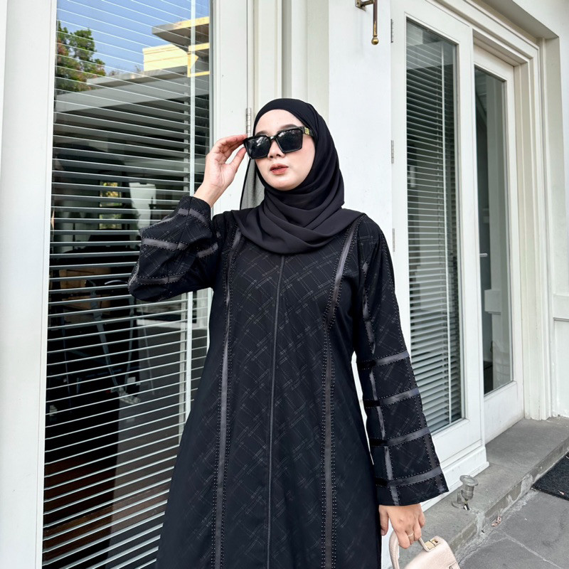 ABAYA WANDA JETBLACK EMBOS ALKHATIB COLLECTION S M L XL XXL  Muslim Wanita Gamis Turki Dress Hitam D