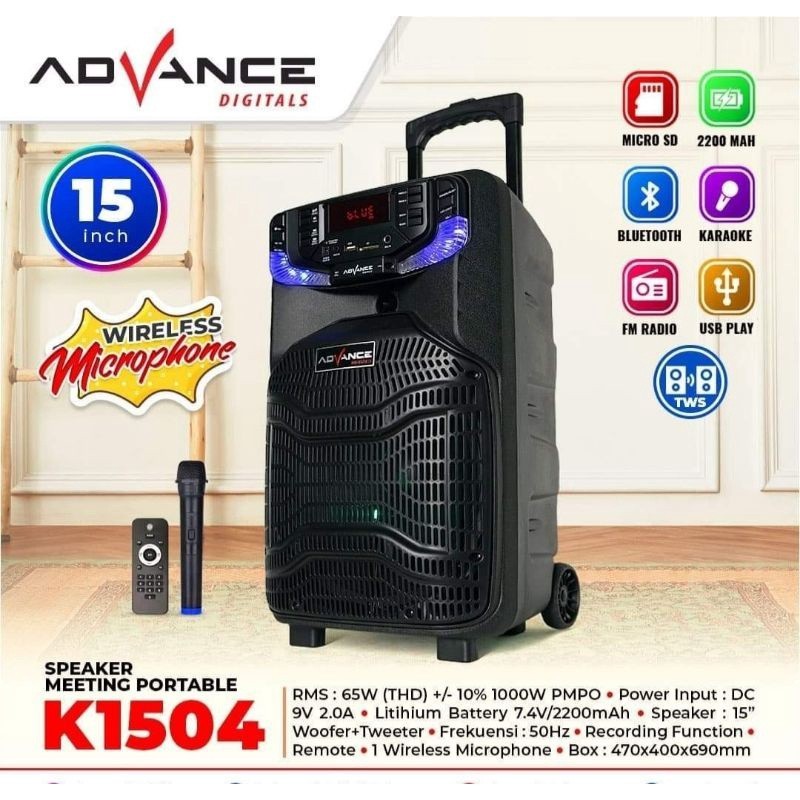 ADVANCE SPEAKER MEETING PORTABLE TROLEY 15 INCH BLUETOOHT K-1504