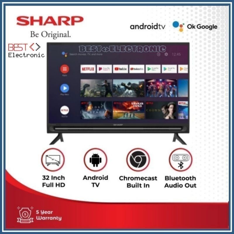 SHARP LED TV 32 Inch Android Smart 2T-C32EG1i / 2T C32EG1i / 32EG1i TV Digital