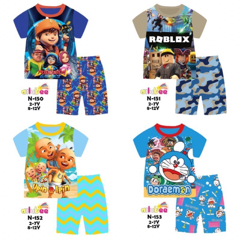 BAJU KAOS MAIN SANTAI ANAK PEREMPUAN AILUBEE N - 150,151,152,153 ROBLOX UPIN IPIN BOBOIBOY DORAEMON
