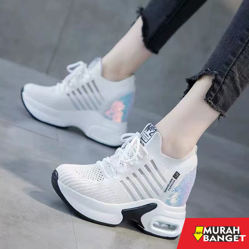 Sepatu running wanita- Sepatu Putih Sneaker Wanita Import Sepatu Cewek Sneaker Tinggi Terbaru Sepatu