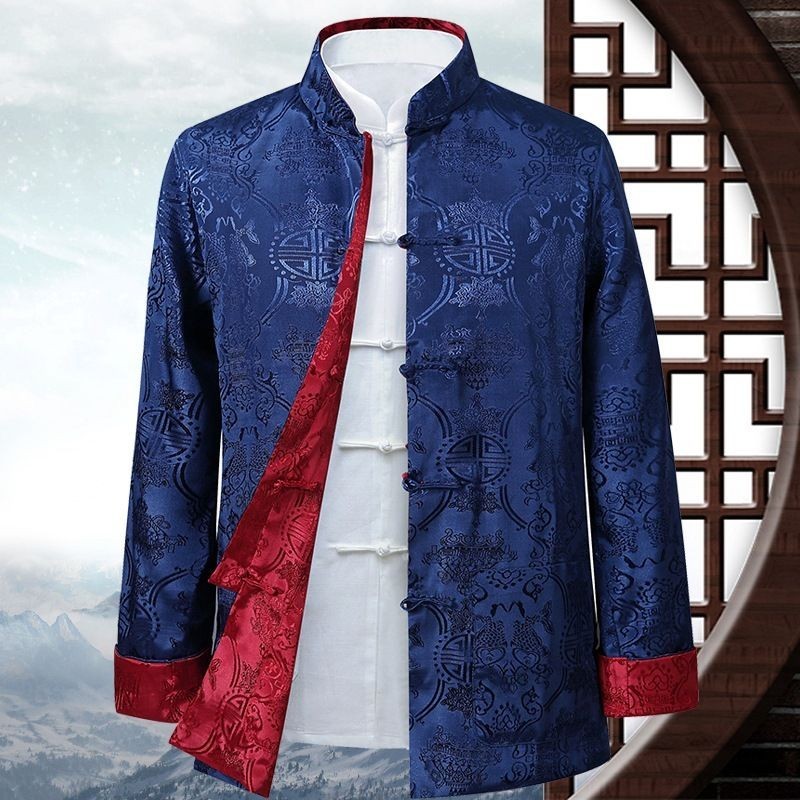 Jas Tang pria paruh baya dan lanjut usia musim semi dan musim gugur jaket gaya Cina jaket lengan pan