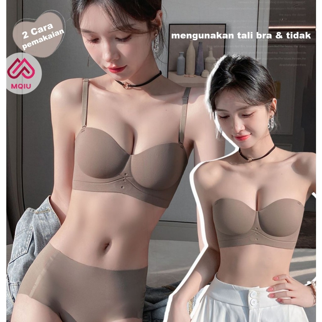 MQIU - Paket BH Tanpa Tali Push Up Bra Seamless Import Kencang Anti Kendur Cocok untuk Gaun & Kebaya