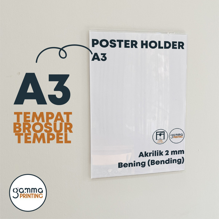 

Akrilik Tempat Poster A3 Tempel Dinding / Brosur Holder Qris Barcode Menu Wall Acrylic A3