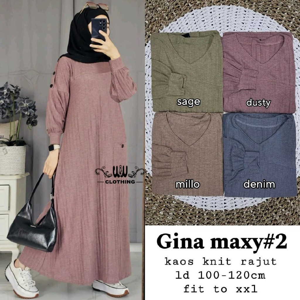 Gina Maxy Dress Gamis Polos Stretch Premium