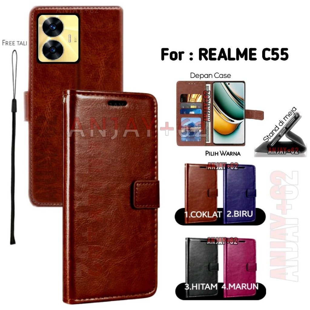 Flip Case untuk REALME C55 Casing Dompet Kulit