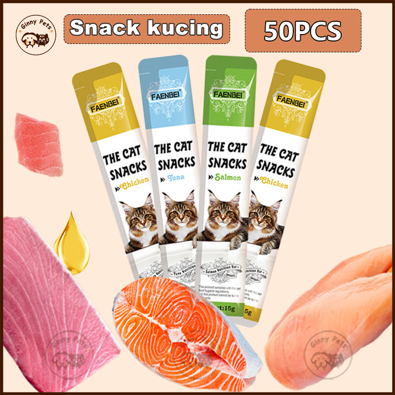 50PCS SNACK KUCING STRIP CAT SNACK CREAMY TREATS SNACK HEWAN PELIHARAAN CAT STRIP 15G