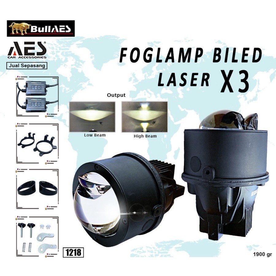 Foglamp Biled AES Q8 LASER Hi loo 45 Watt Warranty 1 year - Toyota