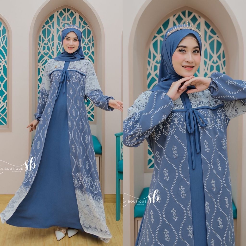 Kania Gamis Ceruty Premium mix Cinkle Import Best Seller Dress Rompi Ceruty Motif Free Hijab Pashmina - SAULA.BOUTIQUE