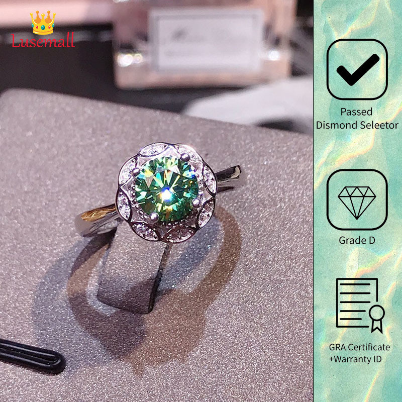 Lusemall Maldives Blue Green Moissanite Cincin Terbuka Modis Mewah Terjangkau