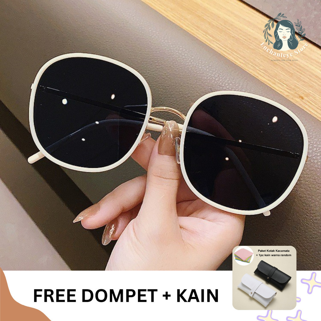 FREE Dompet + Kain❤️ Kacamata Hitam Fashion Wanita Frame Kotak Oversize Anti UV bulat telur Besar