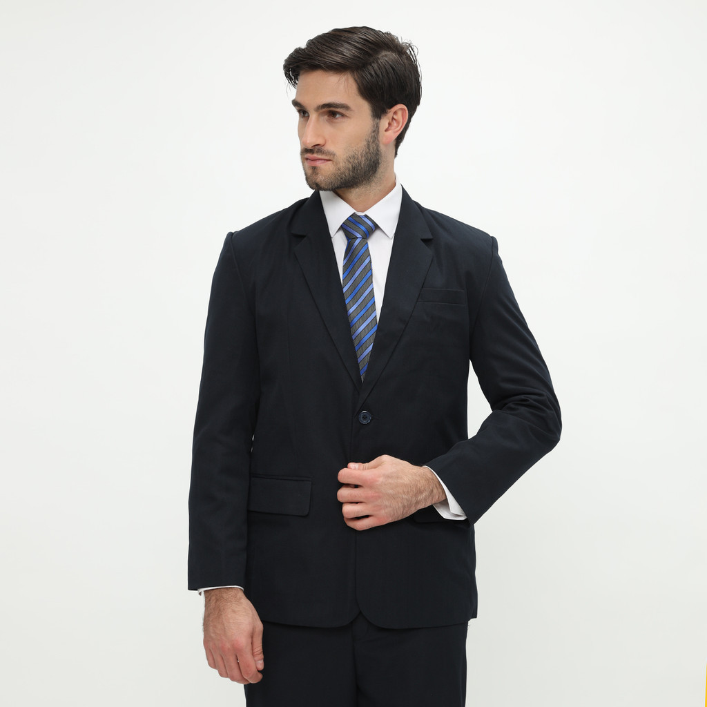 Code Male Jas Kancing 2 Wool Touch Navy Slimfit