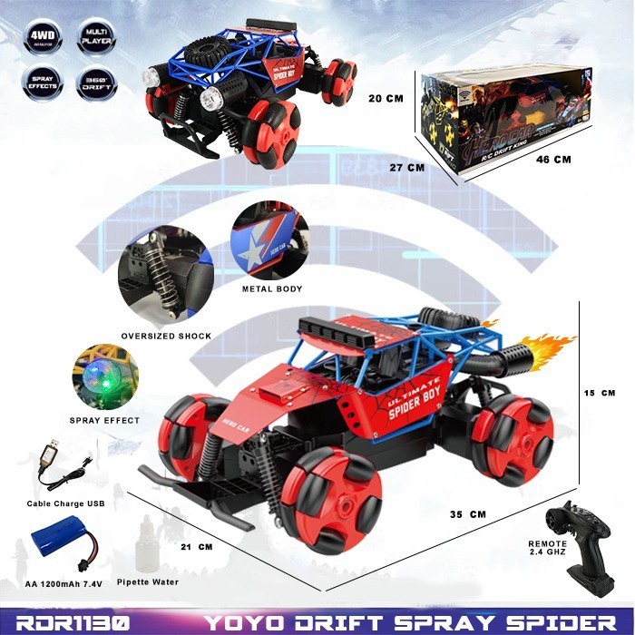 RDR1130 Spiderman RC Drift Rock Crawler Offroad Buggy 4WD 4X4 Mainan Anak Mobil Remote Control Radio