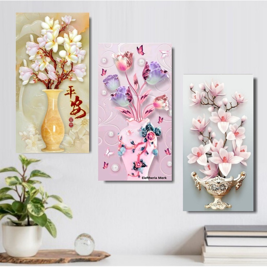 Hiasan dinding aesthetic bunga 3d 20X30 CM kamar ruang tamu dapur cewek cowok terbaru WALL HOUSE D'C