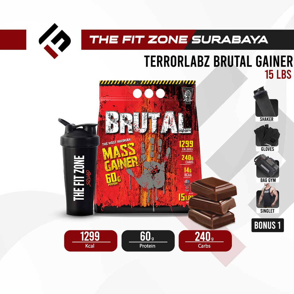 Terror Labz Brutal Mass Gainer 15 Lbs 6.8 Kg 6.8kg - Susu Penambah Berat Badan Kalori Tinggi Protein