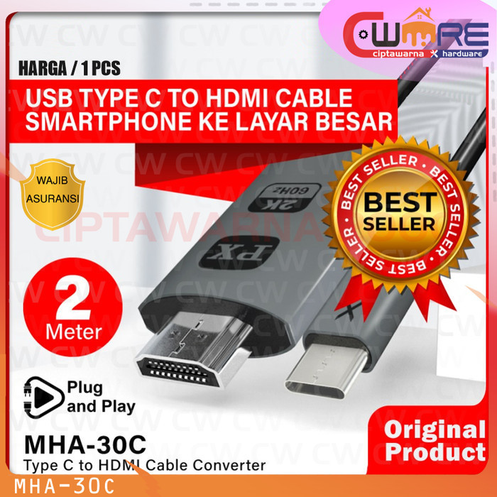 USB Type C to HDMI Kabel Konverter Converter Smartphone to TV 2M PX MHA-30C - CW2H