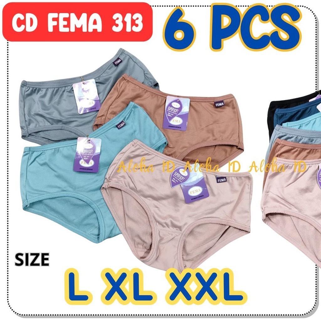3 dan 6 pcs CD Wanita FEMA 313, CD FEMA 313 Bahan Kaos Halus dan Nyaman Dipakai, CD FEMA Polos Celan