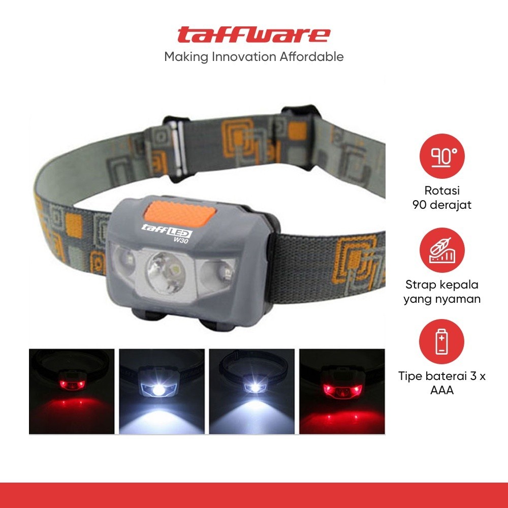 TaffLED Headlamp Flashlight Waterproof White and Red Light LED - W03