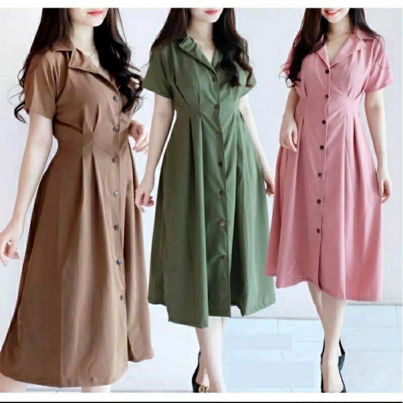 Dress Lucia Atasan Full Kancing Busui Ibu Hamil / Dress Pakaian Wanita//BAJU WANITA MODEL BARU / MUR