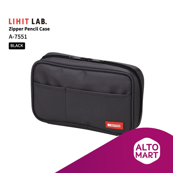 

✨LARIS✨ -Lihit Lab A-7551 Zipper Pencil Case Tempat Kotak Pensil Resleting Pen - BLACK