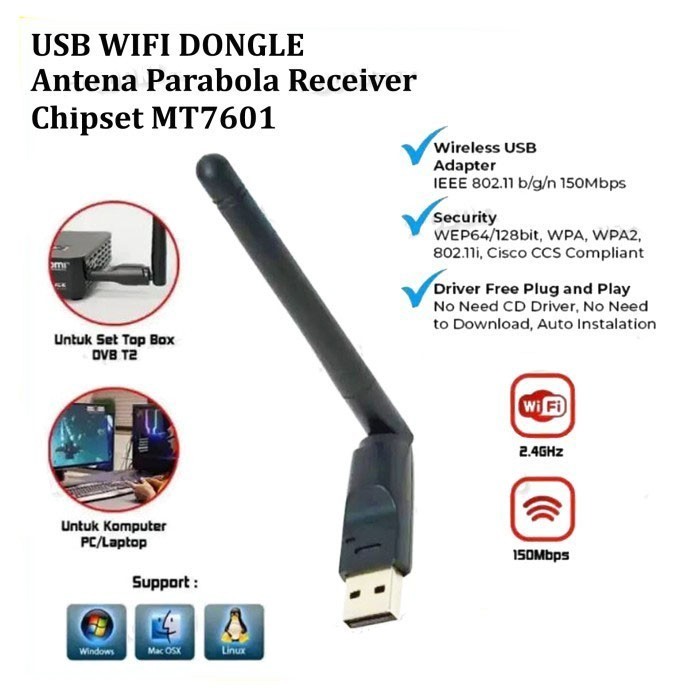 LG09 USB Wifi Set Top Box MT7601 Dongle STB Adapter Antena PC Laptop DVB T2