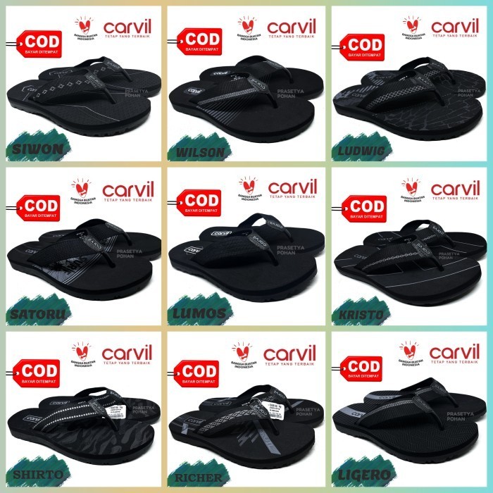 New Collection Sandal Pria Carvil Original Anti Air - Sendal Carvil Pria Original - K - Hitam, 38