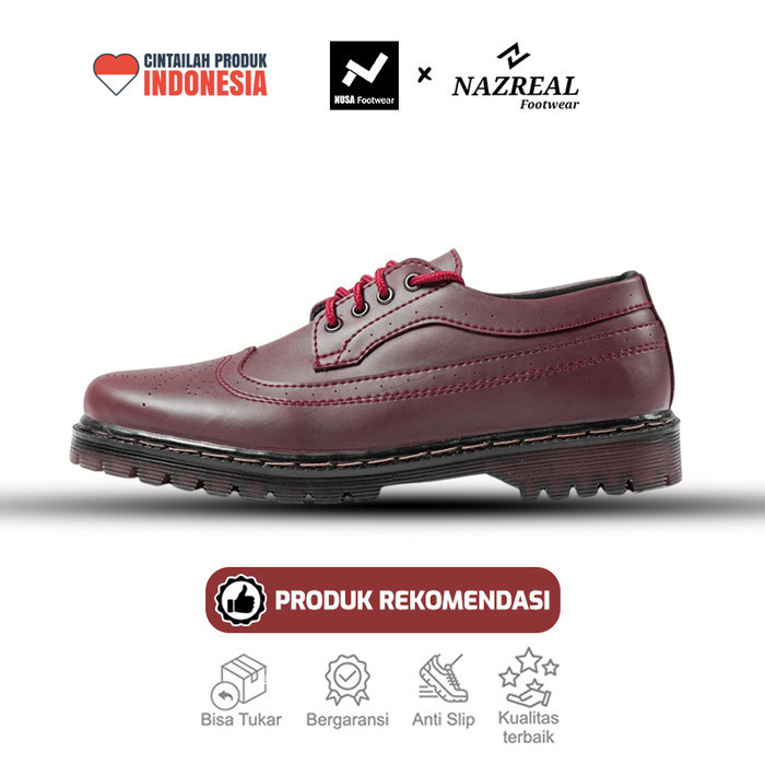 Nusa - FAIRUZ MAROON Sepatu Pantofel Pria Low Boots Docmart Formal Ori