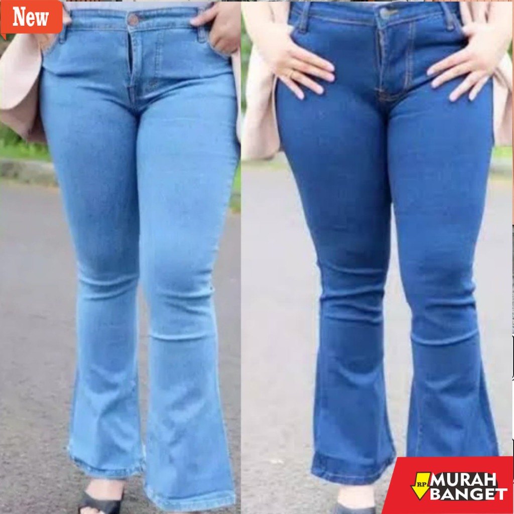 Denim Panjang Wanita HW Cutbray Jeans Wanita Kekinian Jumbo Size 35-38 BB 70 80 90
