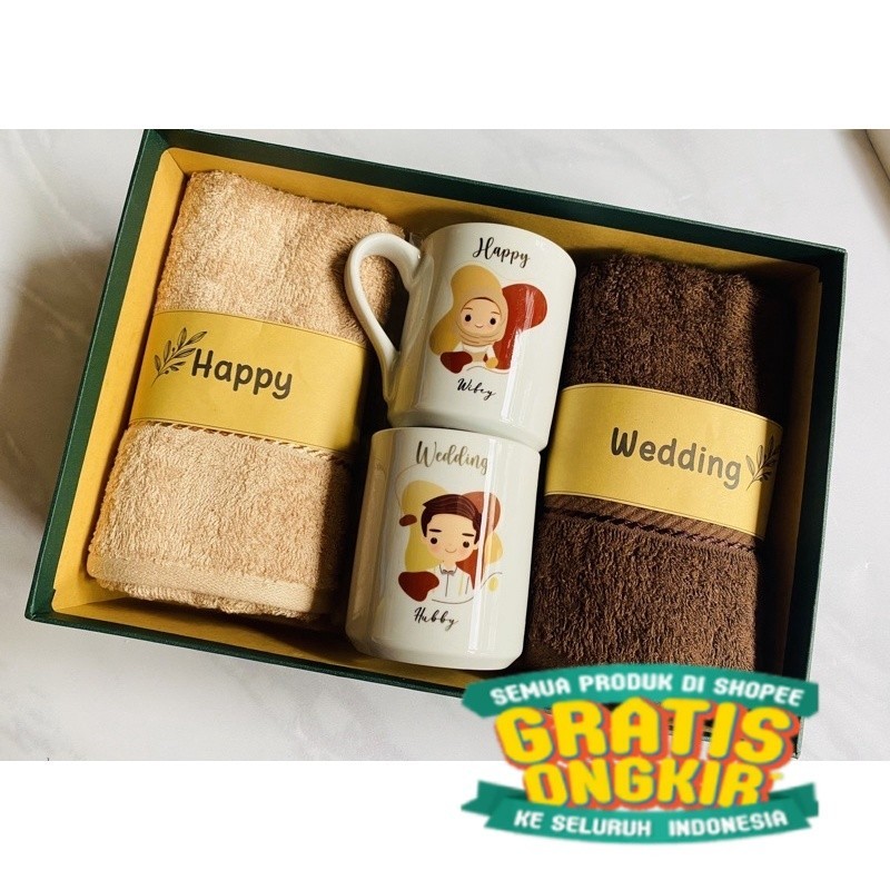 SET HADIAH PERNIKAHAN/KADO NIKAHAN/HAMPERS WEDDING/HAMPERS HANDUK COUPLE/ Spesial box mewah