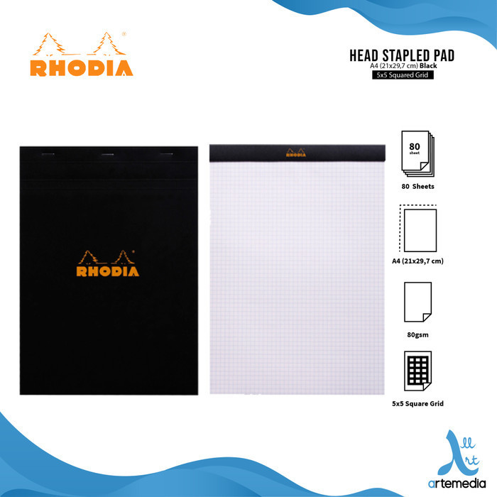 

[KUALITAS TERBAIK] Buku Catatan Rhodia A4 Head Stapled Pad N18 Notepad - SQUARED BLACK