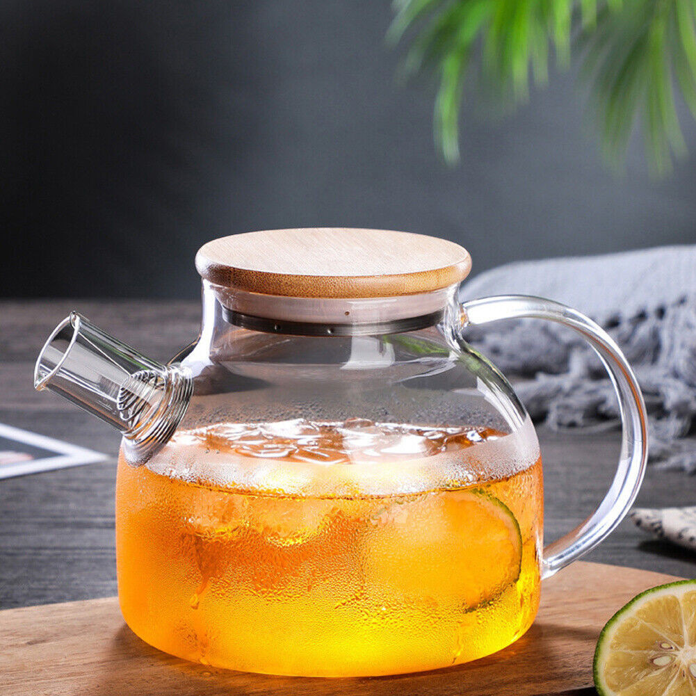 Tea Pot Unik Teko Pitcher Kaca Teh Kopi Tahan Panas Tutup Kayu Estetik